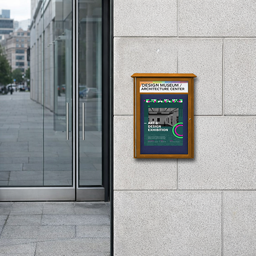 8.5" x 14" Viewable Area Outdoor Message Center Cork Board with Header | LEFT Hinged Single Door