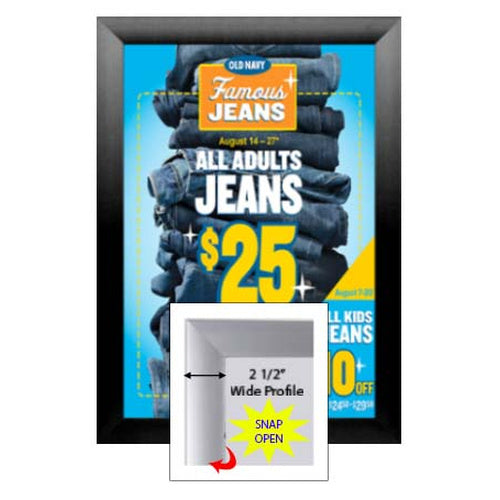 SwingSnap Fast Change Poster Snap Frames with Bold 2 1/2" Wide Edge Metal Profile in 35+ Sizes