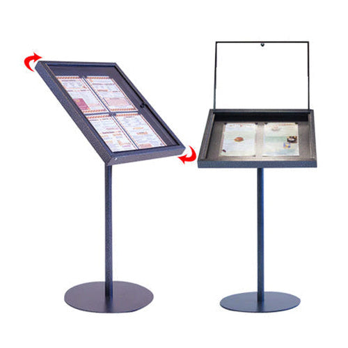 Tilted Enclosed Magnetic Menu Stand with Case | Display Up to Four 8.5 x 11 Menus