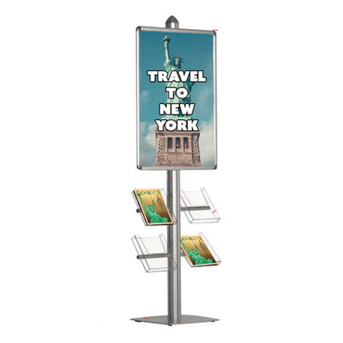 Euro-Style POSTO-STAND™ 22 x 28 Poster Snap Frame + Clear Literature Holders, Single-Sided, 6' Post Height | Adjustable