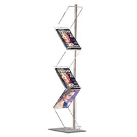 Magazine Brochure Stand Designed with Angled Acrylic Shelves for Displaying 8 1/2" x 11" Brochures, Flyers, Catalogs + Other Literature