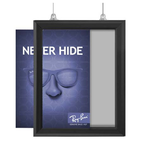8.5x11 Slide-In Ceiling Mount Sign Holder 1" Wide | Mitered Black Frame Quick Ships