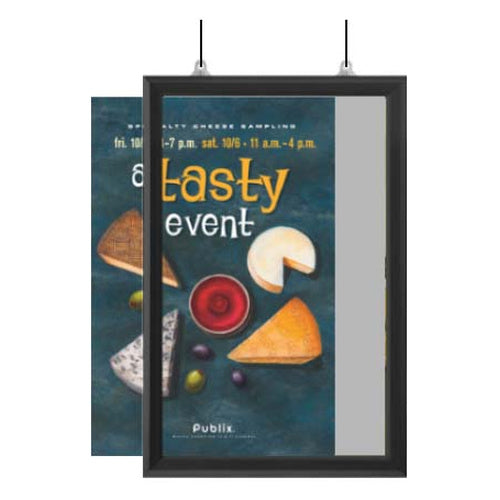 11x17 Slide-In Ceiling Mount Sign Holder 1" Wide | Mitered Black Frame Quick Ships