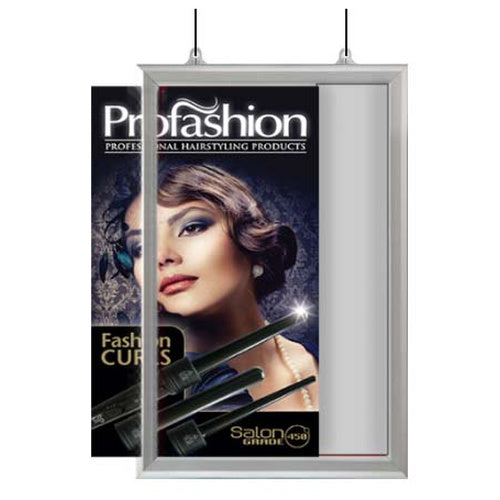 11x17 Slide-In Ceiling Mount Sign Holder 1" Wide | Mitered Silver Frame - Quick Ships