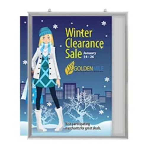 22x28 Slide-In Ceiling Mount Sign Holder 1" Wide | Mitered Silver Frame Quick Ships