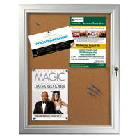 19 x 25 WEATHERPROOF Notice Cork Board Display Case | Slim Wall Frame Holds (4) 8.5x11 Postings | Silver