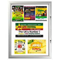 28 x 38 WEATHERPROOF Lockable Notice Enclosed Magnetic Board | Holds (9) 8.5x11 Postings | Silver Finish