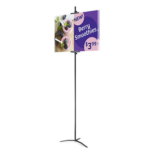 Slide-In Poster Display Floorstand Sign Holder Travel Base with 72 Inch Post | Graphic Boards Held in Place with Adjustable Metal Holders