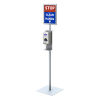 8.5x11 Pedestal Sign Holder with Hand Sanitizer Rack | Fast Changing Slide-In Frame Design