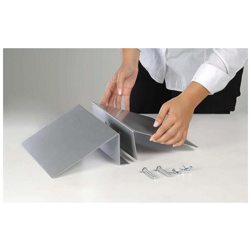 Triangle wedge base comes with what you see here: 2 screws, 2 wing nuts to secure your display, and 2 black base holders to show your poster, graphic, or advertisement in place