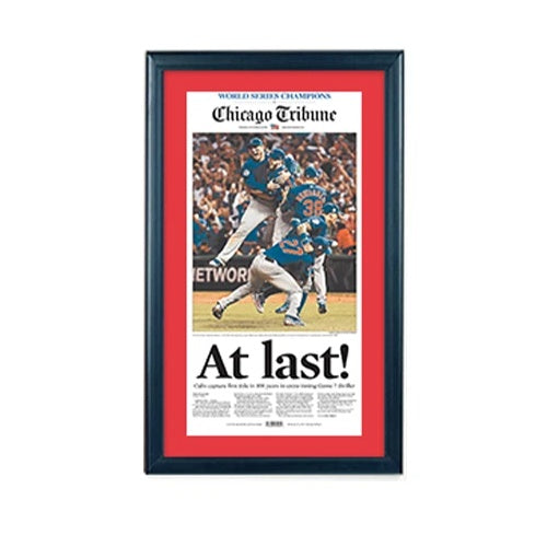 Chicago Cubs 2016 World Series Champions Newspaper Frame | Wood Display Frame with Beveled Matboard