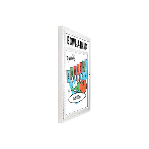XL Indoor Enclosed Dry Erase White MarkerBoard | Radius Edge Cabinet | Header & Light - White Porcelain on Steel
