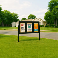 Freestanding 3 Door Enclosed Outdoor Bulletin Boards 96" x 36" with Lights + Posts