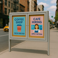 Freestanding 2 Door Enclosed Outdoor Bulletin Boards 60" x 48" with Lights + Posts