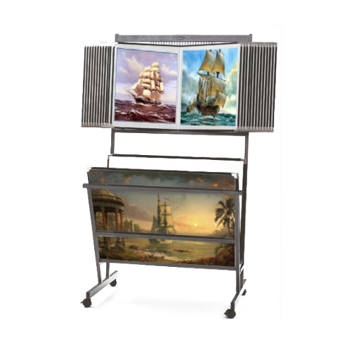 Euro Design Classic Art & Print Display Floor Stand Rack with Combo 2 in 1 | Swinging Panels + Art Bin