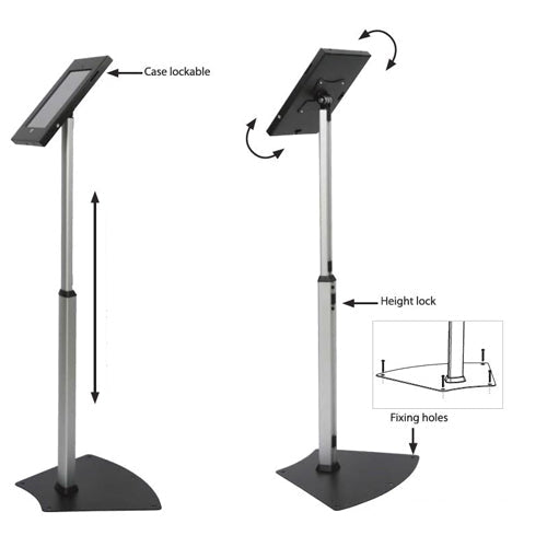 Adjustable iPAD Floor Stand Kiosk with Lockable Rotating & Tilting Sign Frame