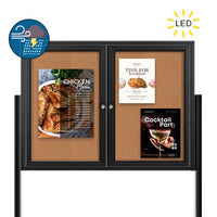 Freestanding 2 Door Enclosed Outdoor Bulletin Boards 72" x 36" with Lights + Posts