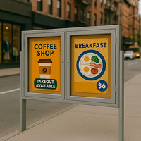 Freestanding 2 Door Enclosed Outdoor Bulletin Boards 48" x 36" with Lights + Posts