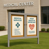 Freestanding 2 Door Enclosed Outdoor Bulletin Boards 72" x 30" with Lights + Posts