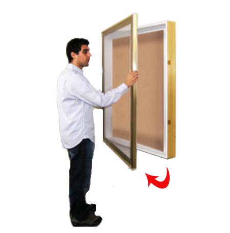 SwingFrame Designer Wall Mounted Metal Framed 36x96 Large Cork Board Display Case 6 Inch Deep