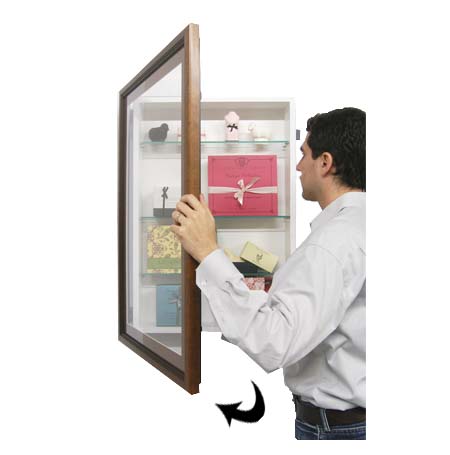 SwingFrame Designer Wood Framed Shadow Box 6" Deep Usable Interior Cabinet + Adjustable Glass Shelves, Choose From 25+ Sizes + Custom