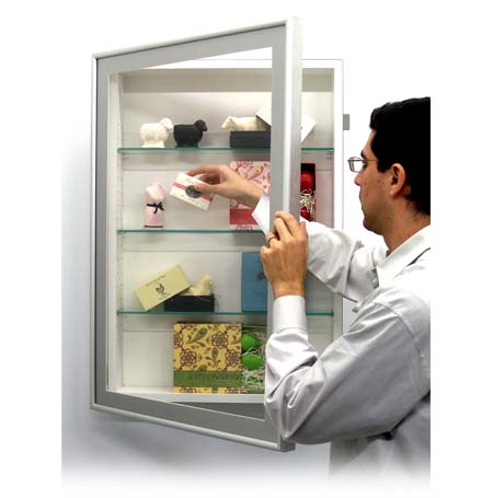 Wall Mount SwingFrame Designer Metal Frame Display Case 6" Deep with Wooden Shelves in 25+ Sizes