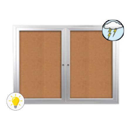 Enclosed Outdoor Bulletin Boards 84 x 30 with Interior Lighting and Radius Edge (2 DOORS)