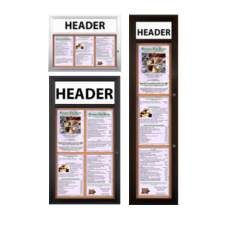 Indoor Enclosed Menu Cases with Header & Lights (11" x 17" Portrait Menus)