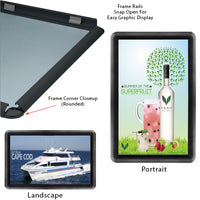 11 x 17 Snap Frame with Rounded Corners can be Wall Mounted in Portrait or Landscape Position