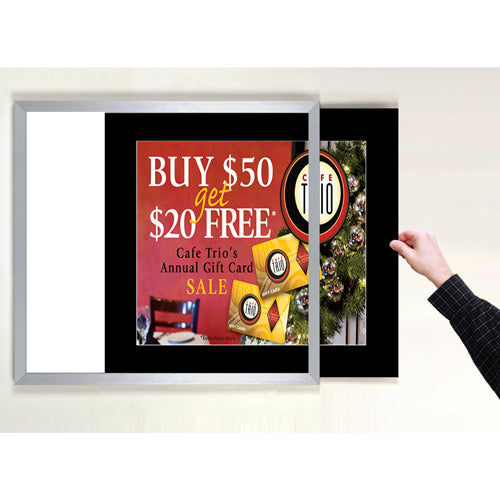 SIDE LOADER SIGN FRAME 30" x 40" (SHOWN IN SILVER WITH RAVEN BLACK 3" WIDE MATBOARD)